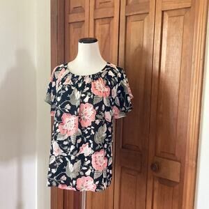LOFT Floral Mixed Media Pullover Top, Size M